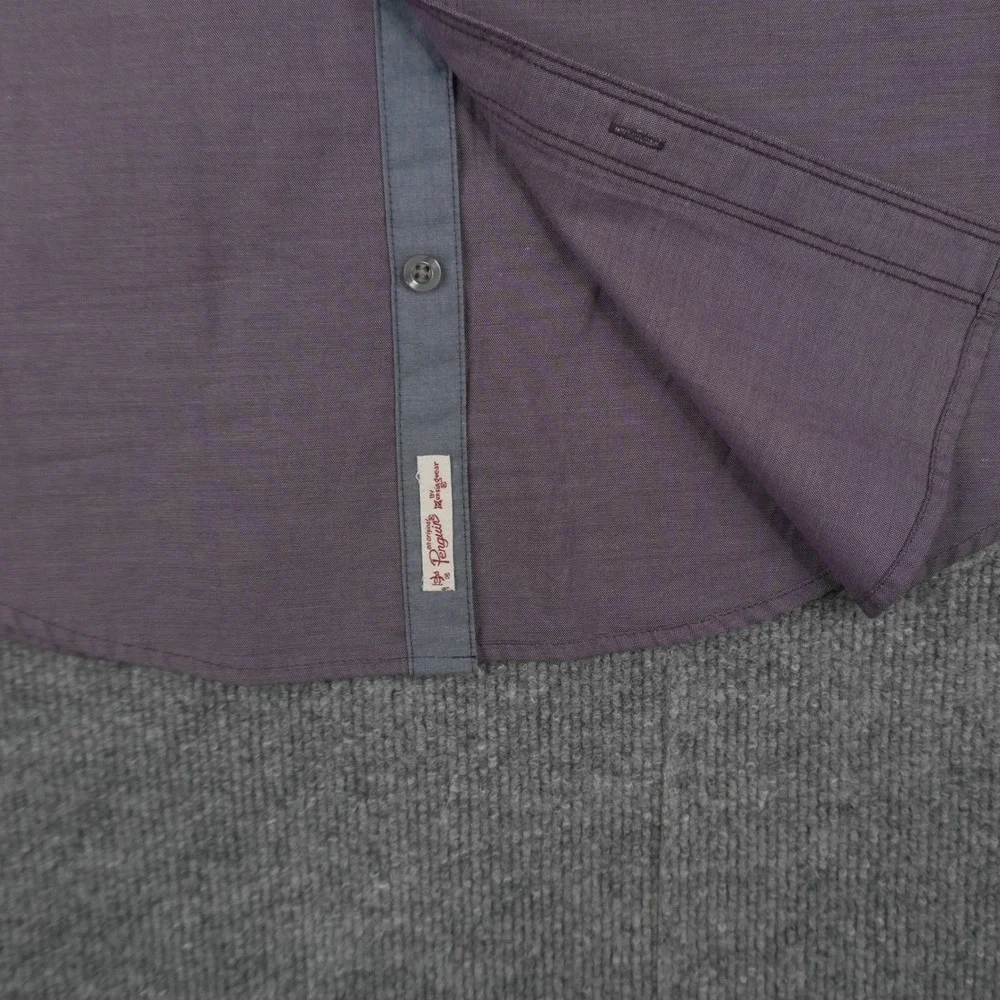 Original Penguin Button Up Shirt Mens Large Purple Heritage Slim Fit Long Sleeve